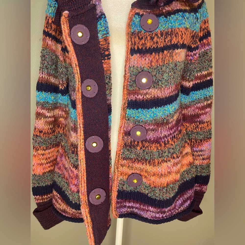 Anthropologie Leifsdottir Hand Knit Multicolor Wool Blend Pocket Cardigan Size M - Picture 6 of 10